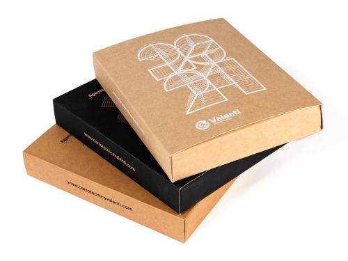 Scatola per agenda in carta kraft plastificata soft touch con serigrafia ad alto spessore